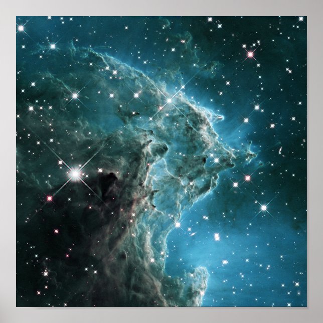Poster Nebulosa Cabeça de Macaco Azul Teal (Frente)
