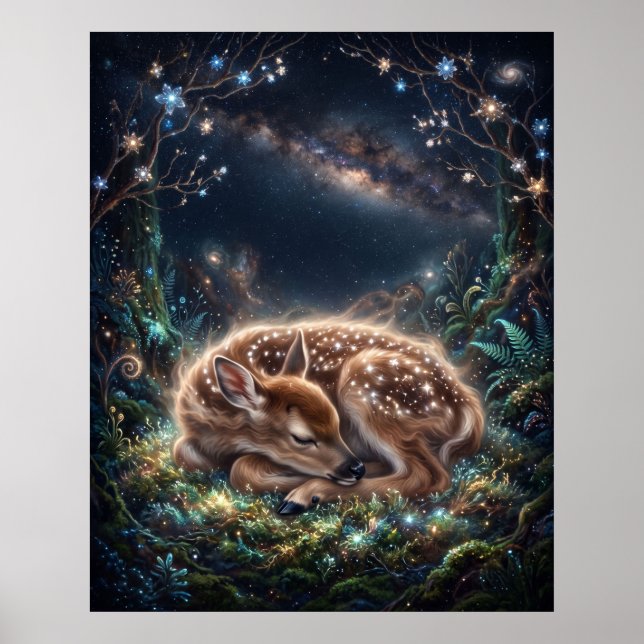 Poster Nebulosa de Cervo Dormindo em Musgo de Estrela Art (Frente)