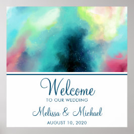 Poster Nebulosa do Espaço Verde Moderno e Vermelho