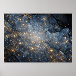 Poster Nebulosa Dourada Brilha Cosmos Azul Meia-Noite
