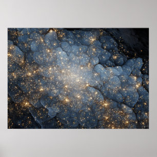 Poster Nebulosa Dourada Brilha Cosmos Azul Meia-Noite