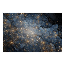 Nebulosa Dourada Brilha Cosmos Azul Meia-Noite
