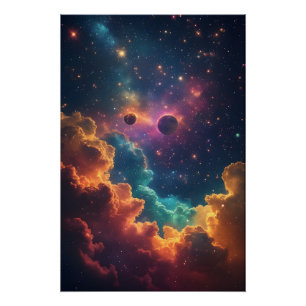 Pôster Nebulosa Galáxia Multicolor Vibrante