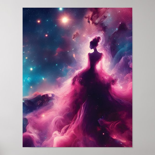 Poster Nebulosa Rosa, à Forma de Mulher, no Espaço Exteri (Frente)