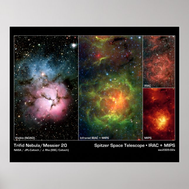 Poster Nebulosa Trifid (Messier 20) - Telescópio Spitzer (Frente)
