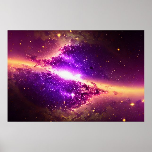 Poster Nebulosas do Espaço Dourado Puro Cósmico Céu Notur (Frente)