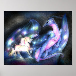 Poster Nebuloso: Unicórnio e Dragão