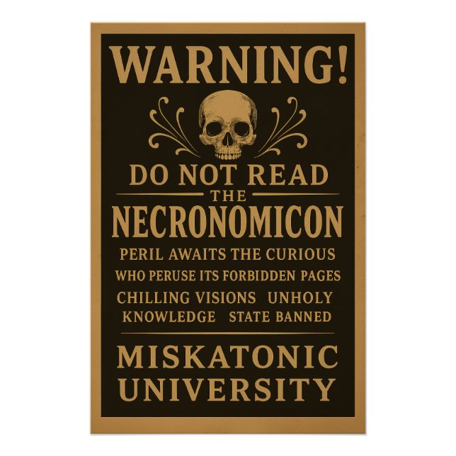 Pôster Necronomicon - Precaução proibida por Miskatonic (Frente)