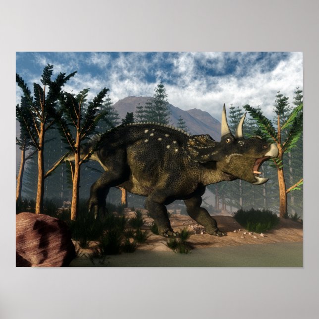 Poster Nedoceratops roncando durante a execução - renderi (Frente)