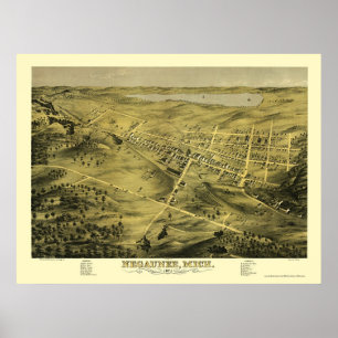 Pôster Negaunee, mapa panorâmico do MI - 1871