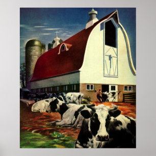 Pôster Negócio do vintage, vacas de leite de Holstein na