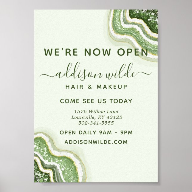 Poster Negócios Luxuosos de Geodo de Ágata Brilhante Verd (Frente)