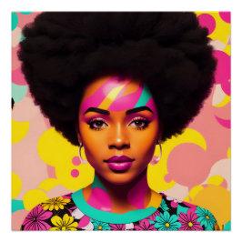 Pôster Negra Colorida Mulher Negra Afro-Pop Art