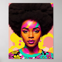 Poster Negra Colorida Mulher Negra Afro-Pop Art