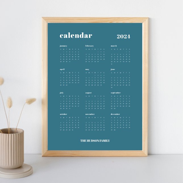 Poster Negrito do SImple | Calendário Azul Teal e Branco  (Criador carregado)