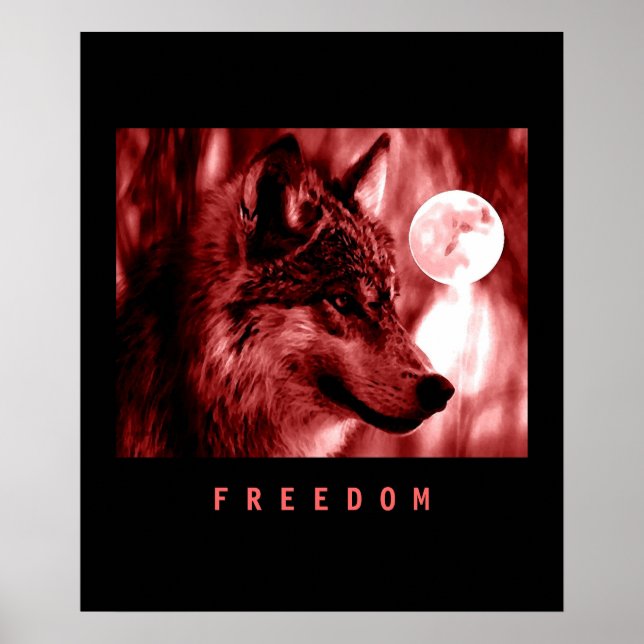 Poster Negro Red Motivation Wolf (Frente)