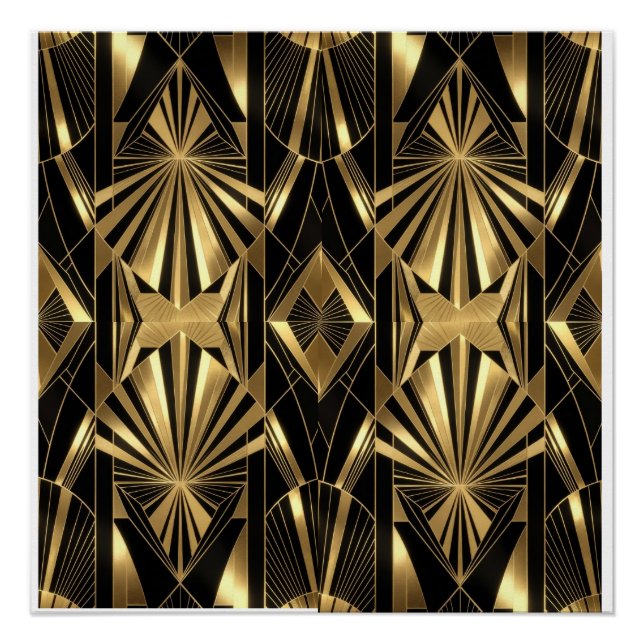Pôster Neo Art Deco Black Gold Geometric Gatsby  (Frente)