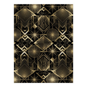 Pôster Neo Art Déco Preto Dourado Geométrico Vintage Gats
