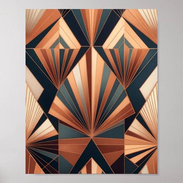 Poster Neo Art Deco Teal Copper Geometric Sunburst (Frente)