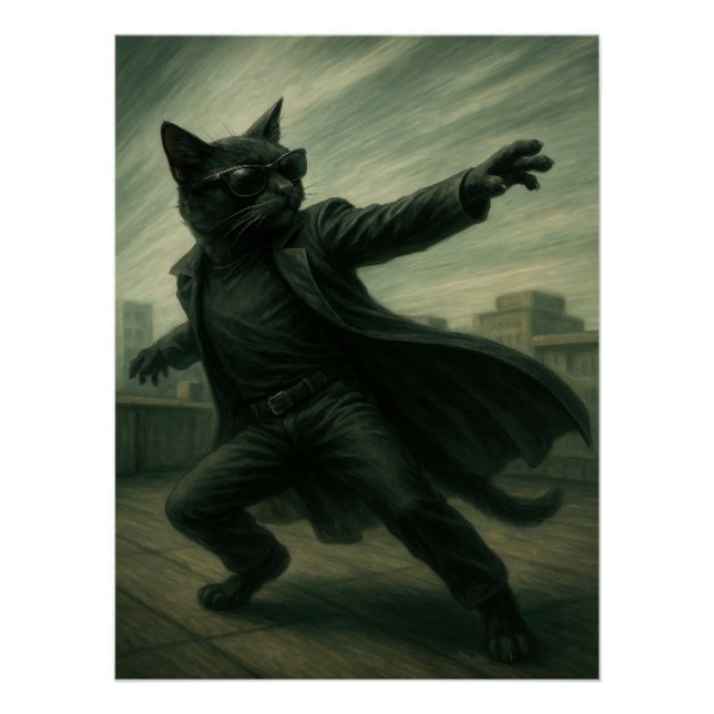 Pôster Neo Catrix - Black Cat in Trench Coat & Shades (Frente)
