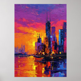 Poster Neo Expressionist Mumbai Skyline Vibrant Sunset