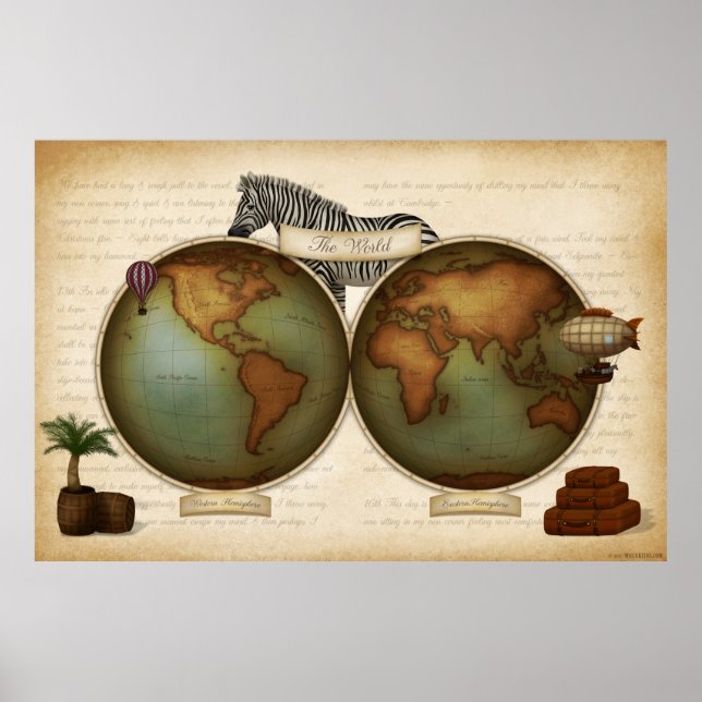 Poster Neo-Victorian World Traveler's Atlas Steampunk (Frente)