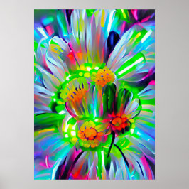 Poster Neon Abstrato Daisies com cores vívidas