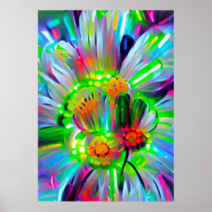 Poster Neon Abstrato Daisies com cores vívidas