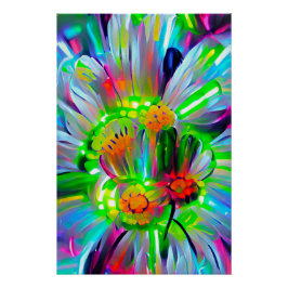 Pôster Neon Abstrato Daisies com cores vívidas