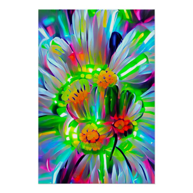 Pôster Neon Abstrato Daisies com cores vívidas (Frente)