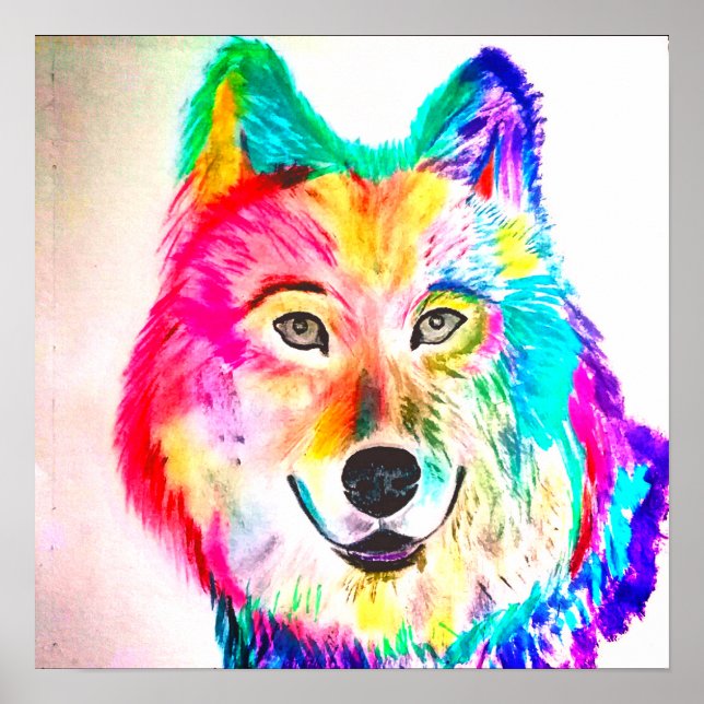 Poster Neon abstrato wolf (Frente)