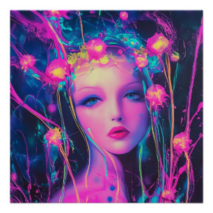Pôster Neon Alienígena Goddese
