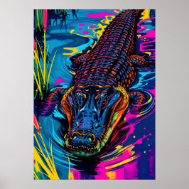 Poster Neon Alligator Swamp Art