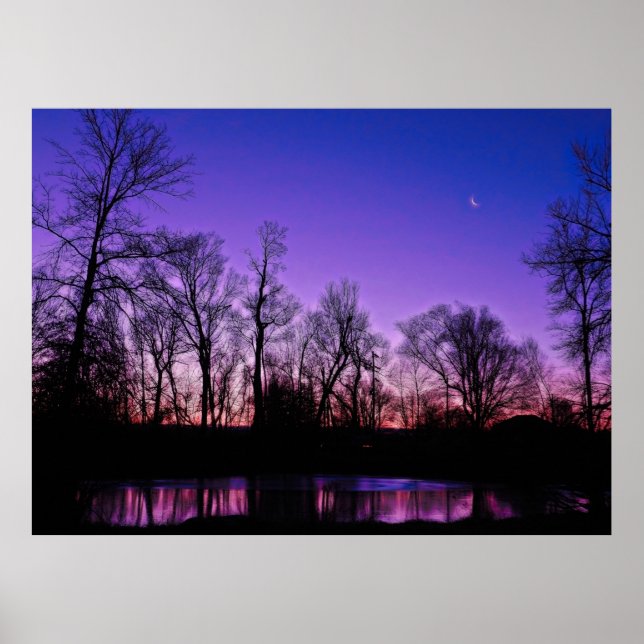 Poster Neon Art Sunrise Lake Reflection (Frente)