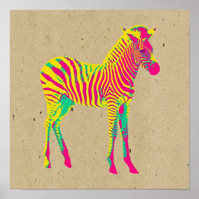 Pôster Neon Baby Zebra Psicodélica Rosa Amarelo e Verde (Frente)