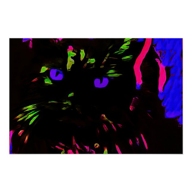 Pôster Neon Black Cat com olhos brilhantes (Frente)