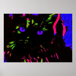 Poster Neon Black Cat com olhos brilhantes
