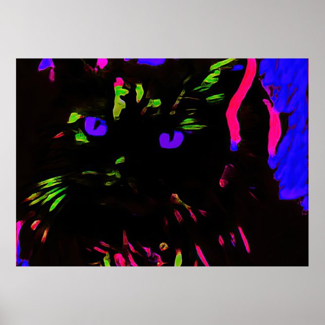 Poster Neon Black Cat com olhos brilhantes (Frente)