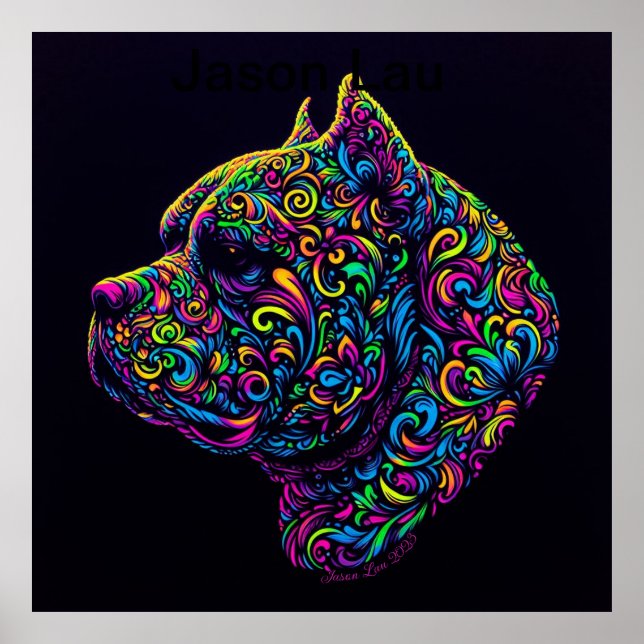 Poster Neon Blacklight American Bully Art (Frente)