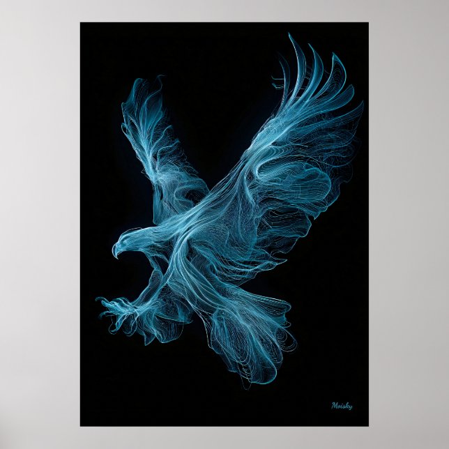 Poster Neon Blue Eagle Futuristic Filament Wall Art (Frente)