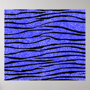 Poster Neon blue glitter zebra stripes
