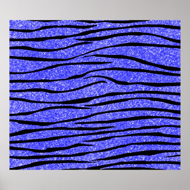 Poster Neon blue glitter zebra stripes (Frente)