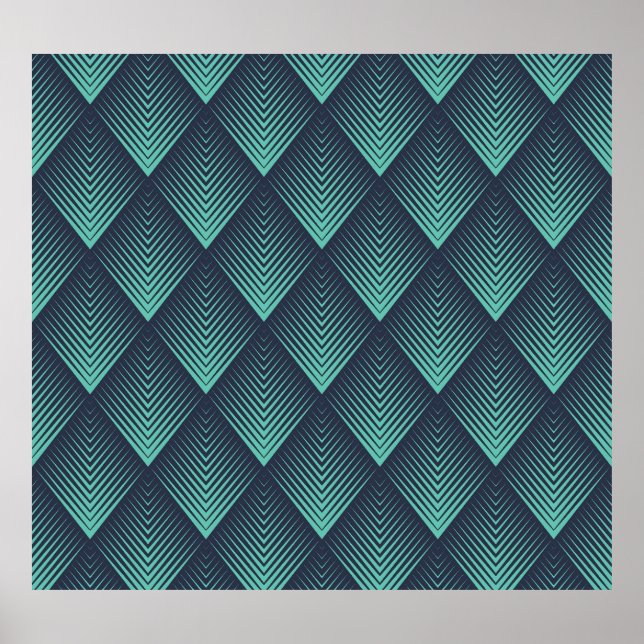 Poster Neon Blue Op-Art Chevron. (Frente)
