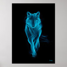 Neon Blue Wolf Futuristic Filament Wall Art