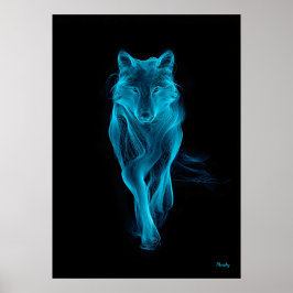 Poster Neon Blue Wolf Futuristic Filament Wall Art