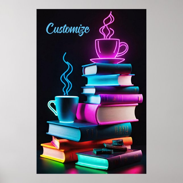 Poster Neon Books E Café (Frente)
