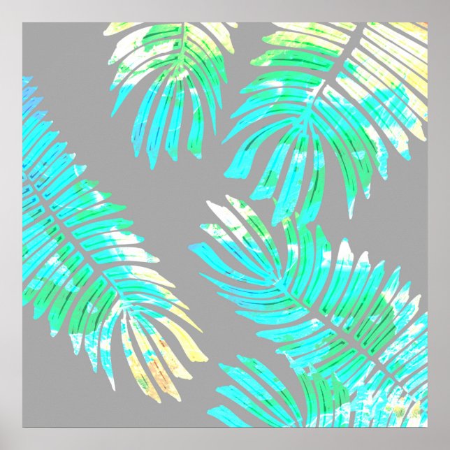 Poster Neon Botanical Leaves on Gray (Frente)