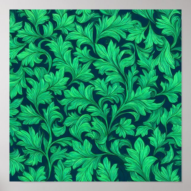 Poster Neon Botanical Texture: Seamless Luminous Ivy (Frente)