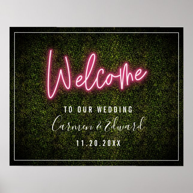 Poster Neon Boxwood Wedding Welcome (Frente)