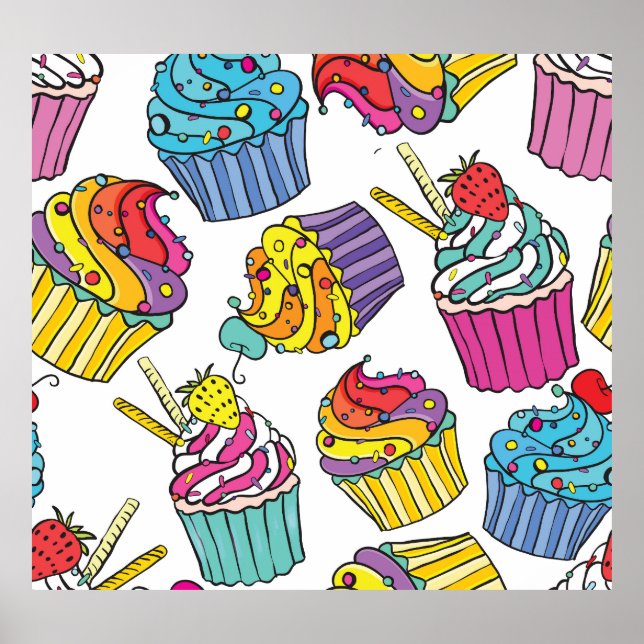 Poster Neon Cakes: Padrão de Arte Pop. (Frente)